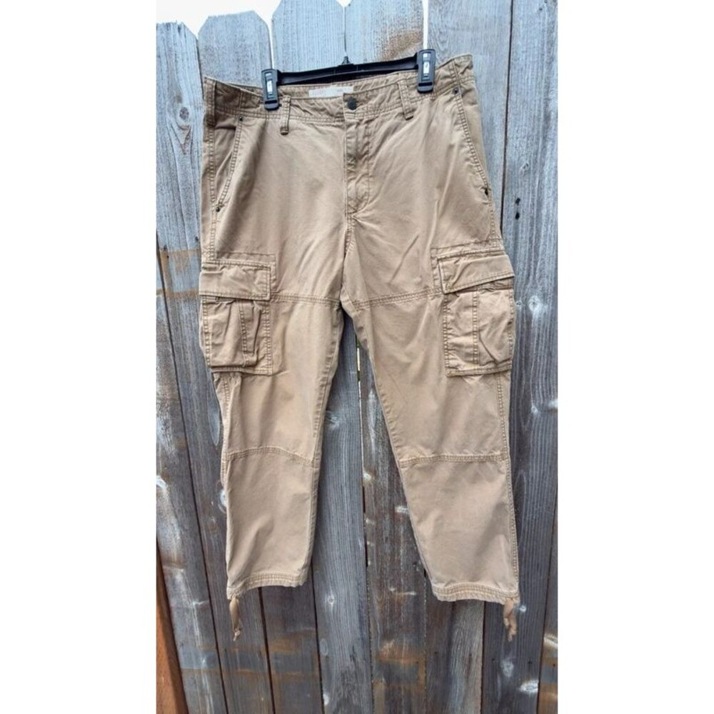 Old Navy Workwear Cargo Men 36x32 Khaki Y2K style Drawstring Utility 100% Cotton